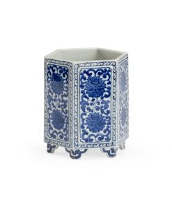 Chelsea House Hexagonal Blue And White Vase DECOR