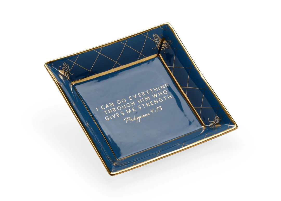 Chelsea House Square Bee Verse Plate - Blue 3 Chelsea House Square Bee Verse Plate - Blue