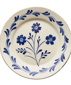 TABLETOP Abigails Casa Nuno Blue And White Dinner Plate, Vines, 3 Flowers/Vines (Set Of 2)
