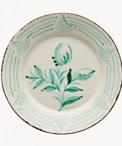 Abigails Casa Nuno Green And White Dinner Plate, 2 Flowers/Waves (Set Of 2)