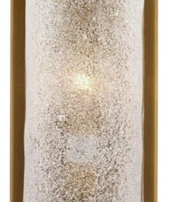 Jamie Young Moet Rounded Sconce In Textured Melted Ice Glass & Antique Brass Metal Sconces