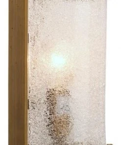 Jamie Young Moet Rounded Sconce In Textured Melted Ice Glass & Antique Brass Metal Sconces
