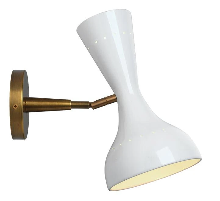 Sconces Jamie Young Pisa Wall Sconce In White Lacquer & Antique Brass Metal 5 Sconces Jamie Young Pisa Wall Sconce In White Lacquer & Antique Brass Metal