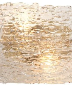 Jamie Young Swan Curved Glass Sconce, Large In Clear Textured Glass & Antique Brass Metal Sconces