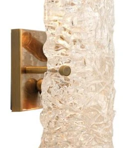 Jamie Young Swan Curved Glass Sconce, Large In Clear Textured Glass & Antique Brass Metal Sconces