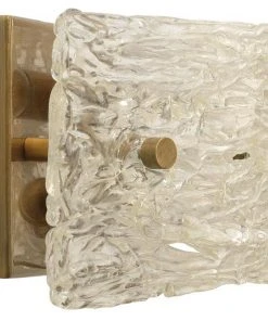 Jamie Young Swan Curved Glass Sconce, Small In Clear Textured Glass & Antique Brass Metal