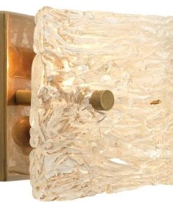 Jamie Young Swan Curved Glass Sconce, Small In Clear Textured Glass & Antique Brass Metal