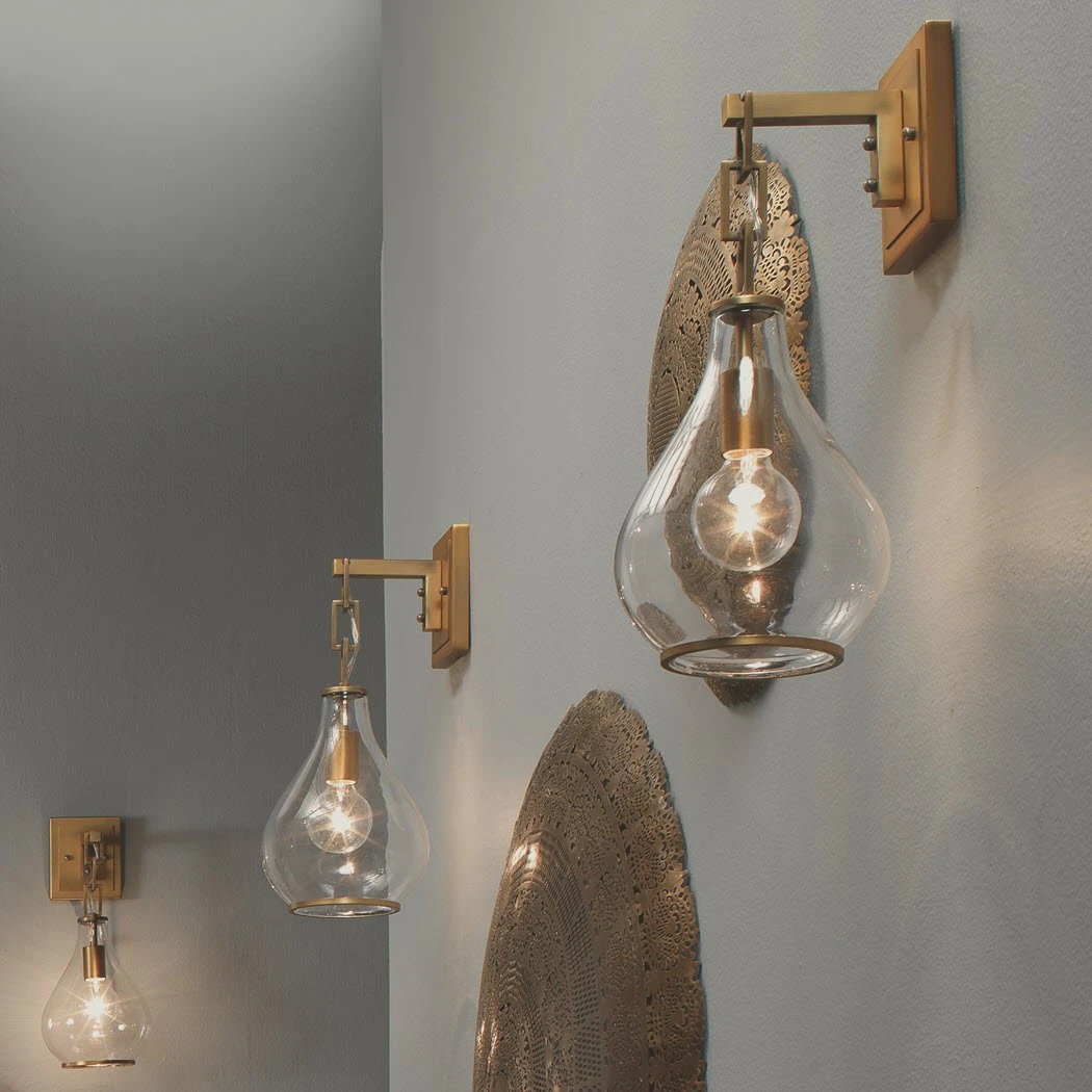 Jamie Young Tear Drop Hanging Wall Sconce In Clear Glass And Antique Brass Sconces 7 Jamie Young Tear Drop Hanging Wall Sconce In Clear Glass And Antique Brass Sconces