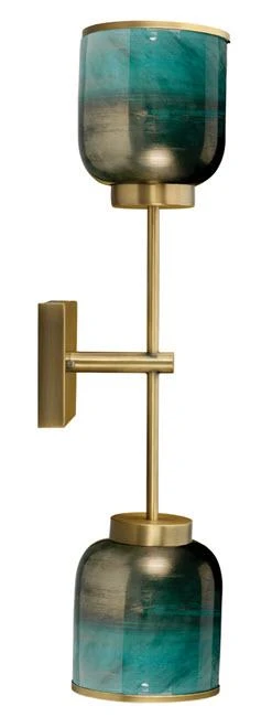 Sconces Jamie Young Vapor Double Sconce In Antique Brass & Aqua Metallic Glass 5 Sconces Jamie Young Vapor Double Sconce In Antique Brass & Aqua Metallic Glass