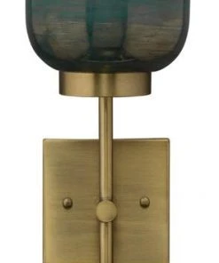 Sconces Jamie Young Vapor Single Sconce In Antique Brass & Aqua Metallic Glass