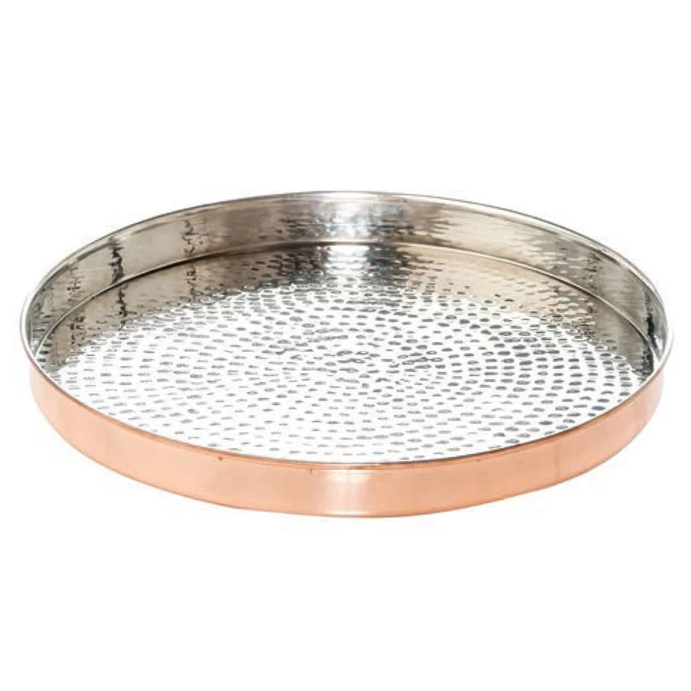 TABLETOP Abigails Shiny Hammered Copper Finish Round Tray
