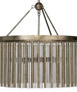 Jamie Young Andromeda Chandelier In Champagne Leaf Metal & Glass Tubes All Lighting
