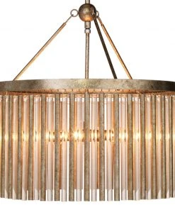 Jamie Young Andromeda Chandelier In Champagne Leaf Metal & Glass Tubes All Lighting