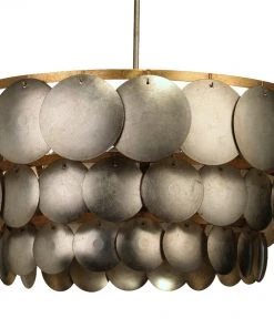 Jamie Young Calypso Three Tier Chandelier In Champagne Metal Leafing With Gold Leaf Trim All Lighting