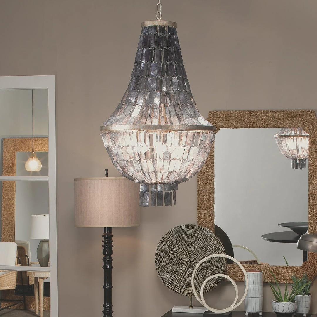 All Lighting Jamie Young Capsize Chandelier In Black Mother Of Pearl & Champagne Leaf Metal 7 All Lighting Jamie Young Capsize Chandelier In Black Mother Of Pearl & Champagne Leaf Metal