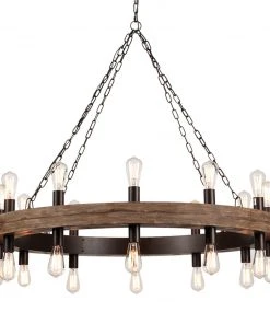Jamie Young Cirque Chandelier, Medium In Salvaged Grey Oak & Oil Rubbed Bronze Metal All Lighting