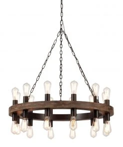 Jamie Young Cirque Chandelier, Small In Salvaged Grey Oak & Oil Rubbed Bronze Metal All Lighting