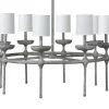Jamie Young Concord 8 Light Chandelier In Grey Plaster W/ White Linen Shades