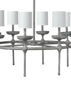 Jamie Young Concord 8 Light Chandelier In Grey Plaster W/ White Linen Shades