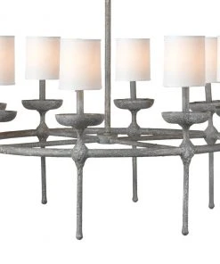 Jamie Young Concord 8 Light Chandelier In Grey Plaster W/ White Linen Shades 7 Jamie Young Concord 8 Light Chandelier In Grey Plaster W/ White Linen Shades