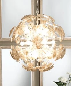 Jamie Young Constellation Round Chandelier In Antique Mercury Glass & Champagne Leaf Metal All Lighting