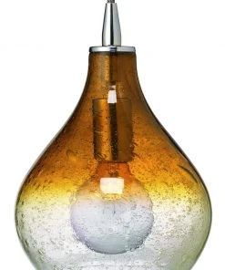 Jamie Young Small Curved Pendant In Amber Seeded Glass All Lighting