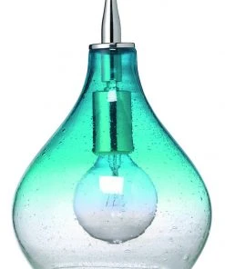 Jamie Young Small Curved Pendant In Aqua Seeded Glass All Lighting