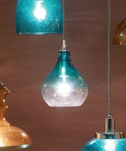 Jamie Young Small Curved Pendant In Aqua Seeded Glass All Lighting