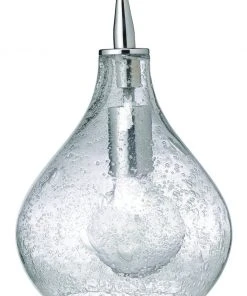 Jamie Young Small Curved Pendant In Clear Seeded Glass