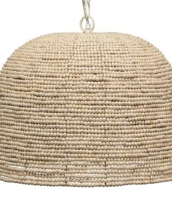 Jamie Young High Tide Pendant In Off White Wood Beads