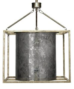 Jamie Young Jupiter Pendant In Champagne Leaf Metal With Antique Glass Shade