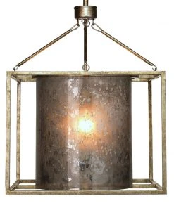 Jamie Young Jupiter Pendant In Champagne Leaf Metal With Antique Glass Shade
