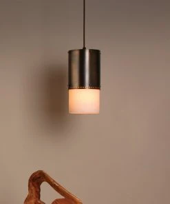 Jamie Young Lazio Pendant In Oiled Bronze Patina With White Glass Sleeves