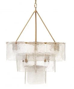 Jamie Young Perignon Three Tier Chandelier In Melted Ice Glass And Antique Brass
