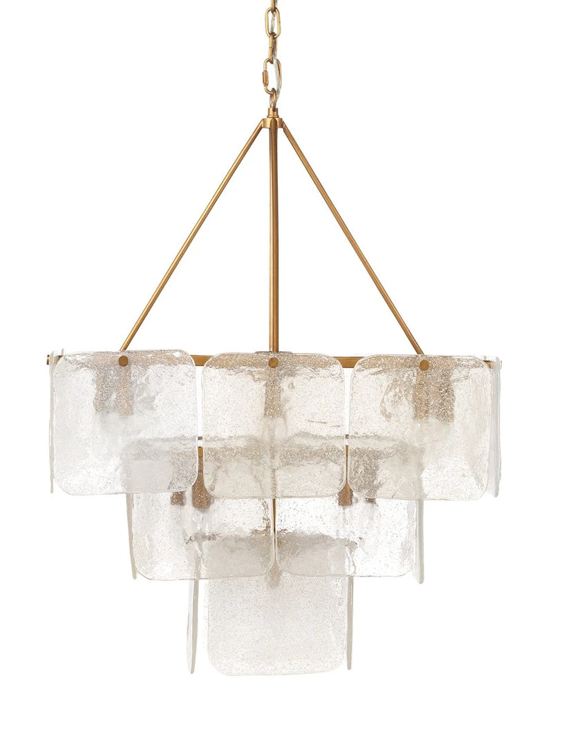 Jamie Young Perignon Three Tier Chandelier In Melted Ice Glass And Antique Brass 3 Jamie Young Perignon Three Tier Chandelier In Melted Ice Glass And Antique Brass