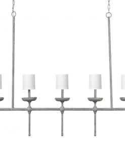 Jamie Young Providence 5 Light Chandelier In Grey Plaster W/ White Linen Shades All Lighting