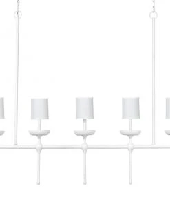 Jamie Young Providence 5 Light Chandelier In White Plaster W/ White Linen Shades All Lighting