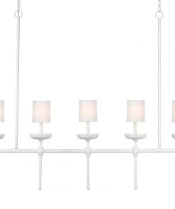 Jamie Young Providence 5 Light Chandelier In White Plaster W/ White Linen Shades All Lighting