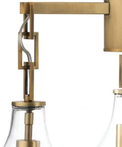 Jamie Young Tear Drop Three Arm Chandelier In Clear Glass & Soft Antique Brass All Lighting