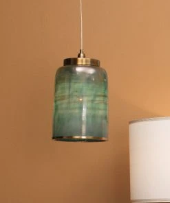 Jamie Young Medium Vapor Pendant In Aqua Metallic Glass All Lighting
