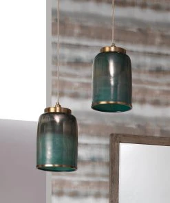 Jamie Young Medium Vapor Pendant In Aqua Metallic Glass All Lighting