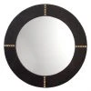Jamie Young Round Cross Stitch Mirror In Espresso Hide W/ Antique Brass DECOR