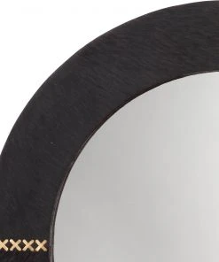 Jamie Young Round Cross Stitch Mirror In Espresso Hide W/ Antique Brass DECOR