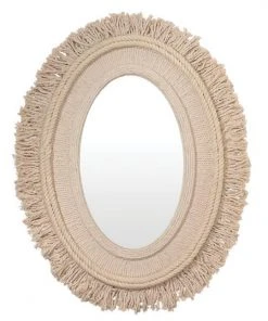 DECOR Jamie Young Fringe Oval Mirror In Off White Jute