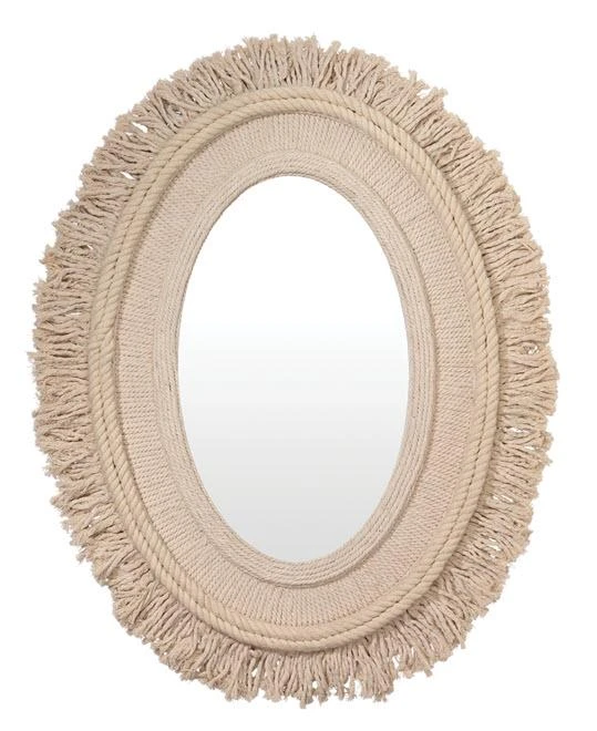 DECOR Jamie Young Fringe Oval Mirror In Off White Jute 3 DECOR Jamie Young Fringe Oval Mirror In Off White Jute