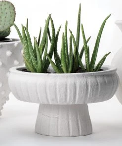 Jamie Young Aegean Large Pedestal Bowl In Rough Matte White Ceramic DECOR