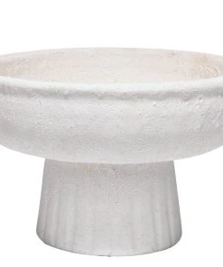 Jamie Young Aegean Small Pedestal Bowl In Rough Matte White Ceramic