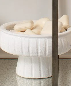 Jamie Young Aegean Small Pedestal Bowl In Rough Matte White Ceramic