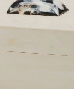 Jamie Young Constantine Large Rectangle Box In Cream Resin With Horn Accent