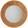 Jamie Young Round Cross Stitch Mirror In Buff Leather